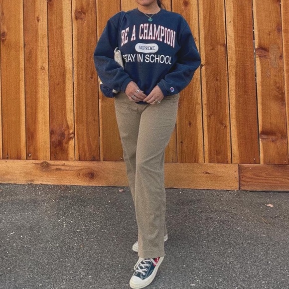 Supreme X Champion Navy Stay in School Crewneck Sweatshirt♥️ - Picture 1 of 6